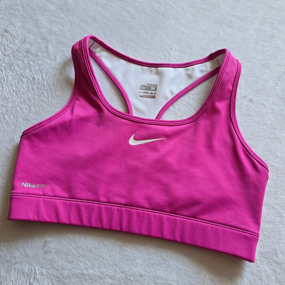 Nike Pro Pink Dri Fit Medium Racerback Sports Bra Workout Athletic Fit